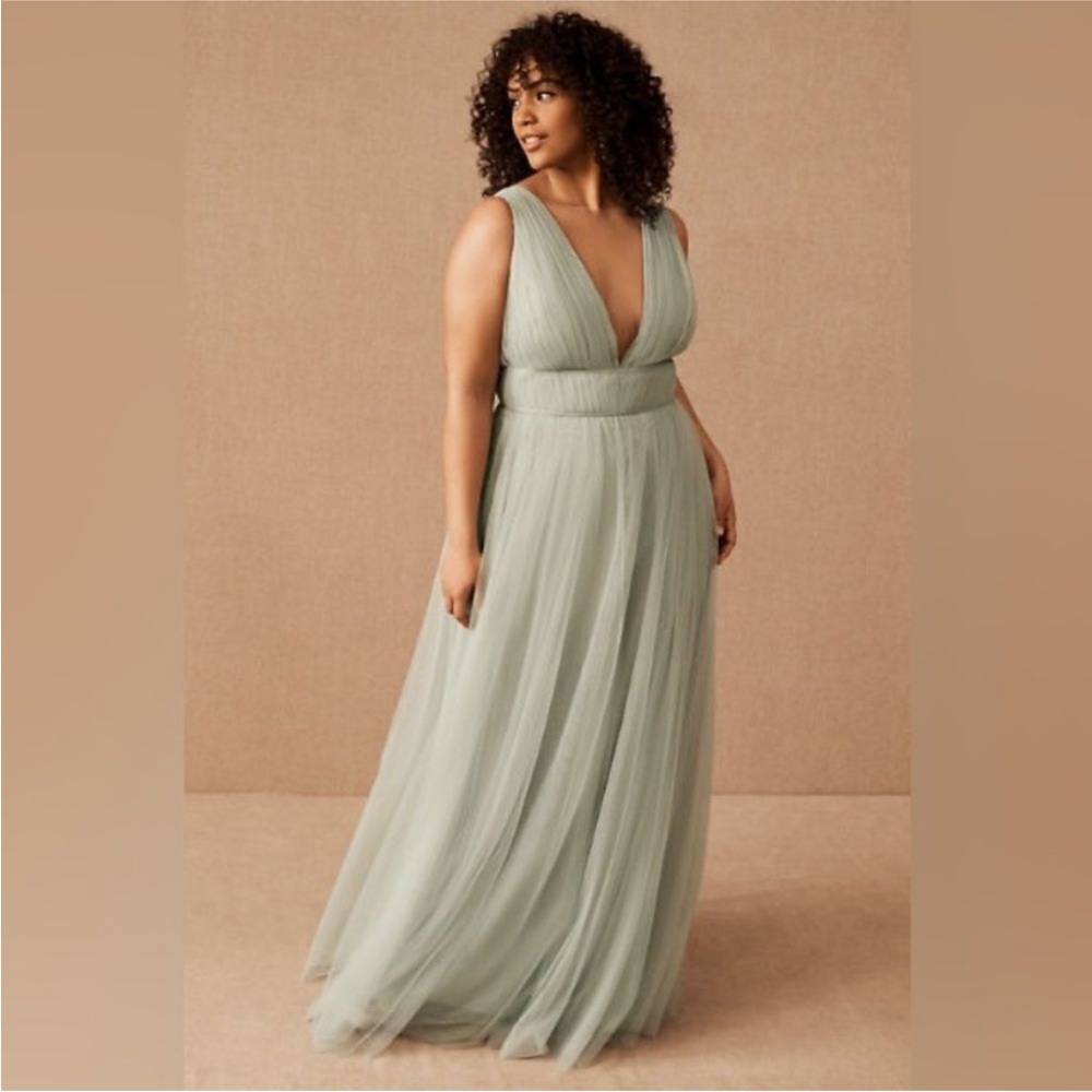 BHLDN Anthropologie Jenny Yoo Sarita gown Green tulle maxi dress plus size 26